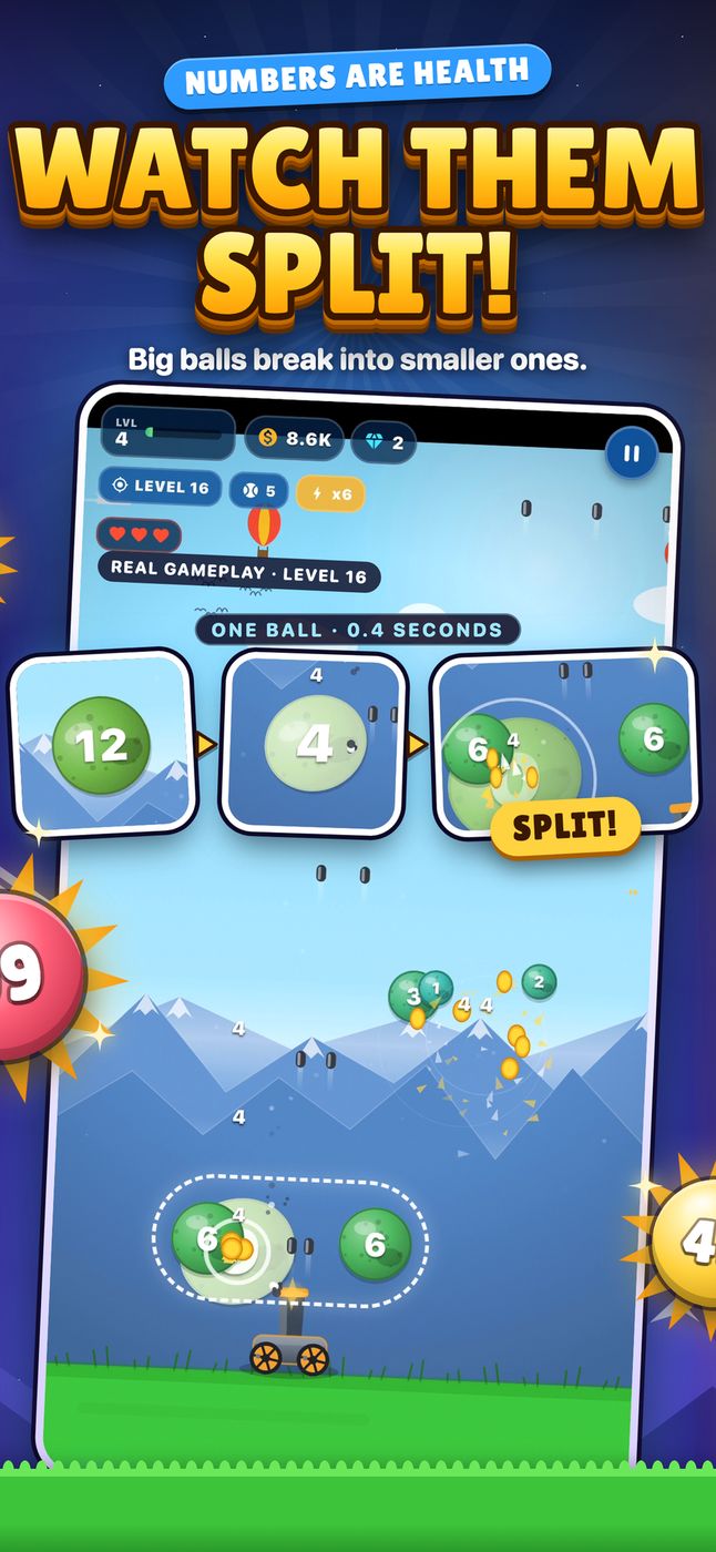 Big balls break into smaller ones.