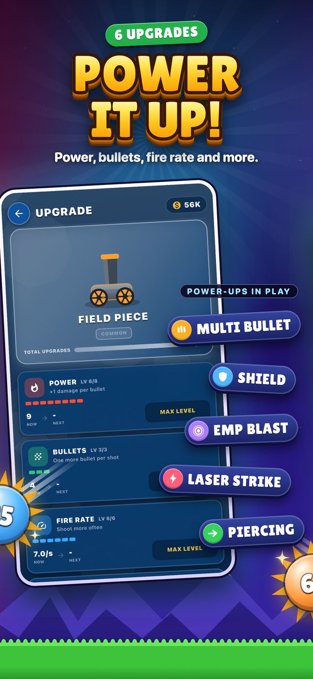Six upgrades, and power-ups in play.