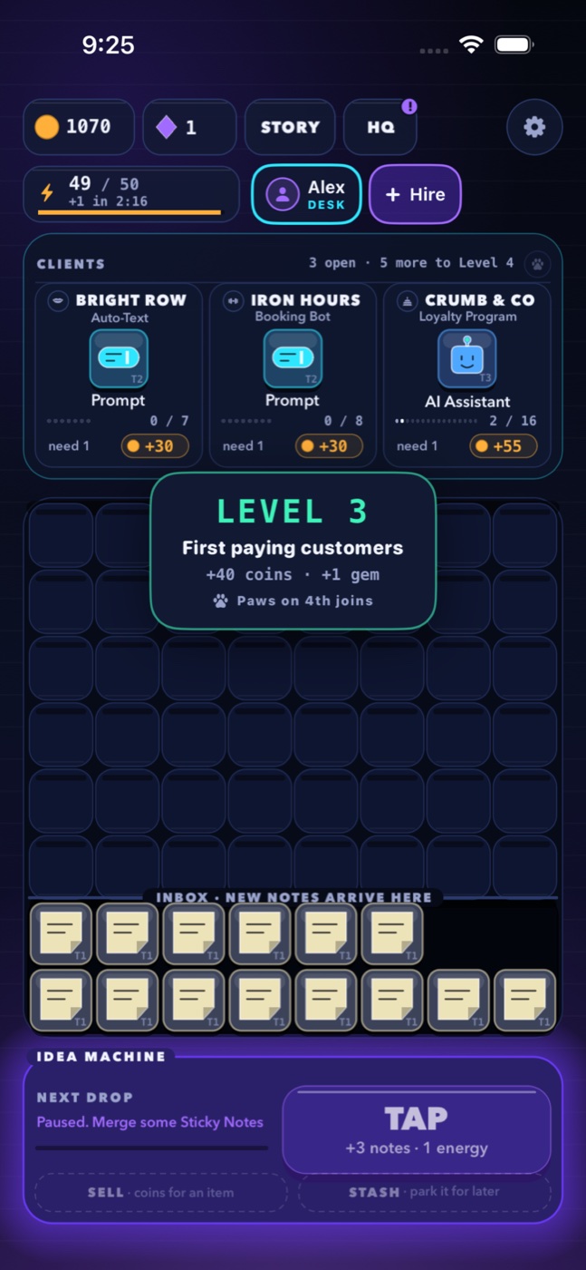 Level 3. First paying customers.