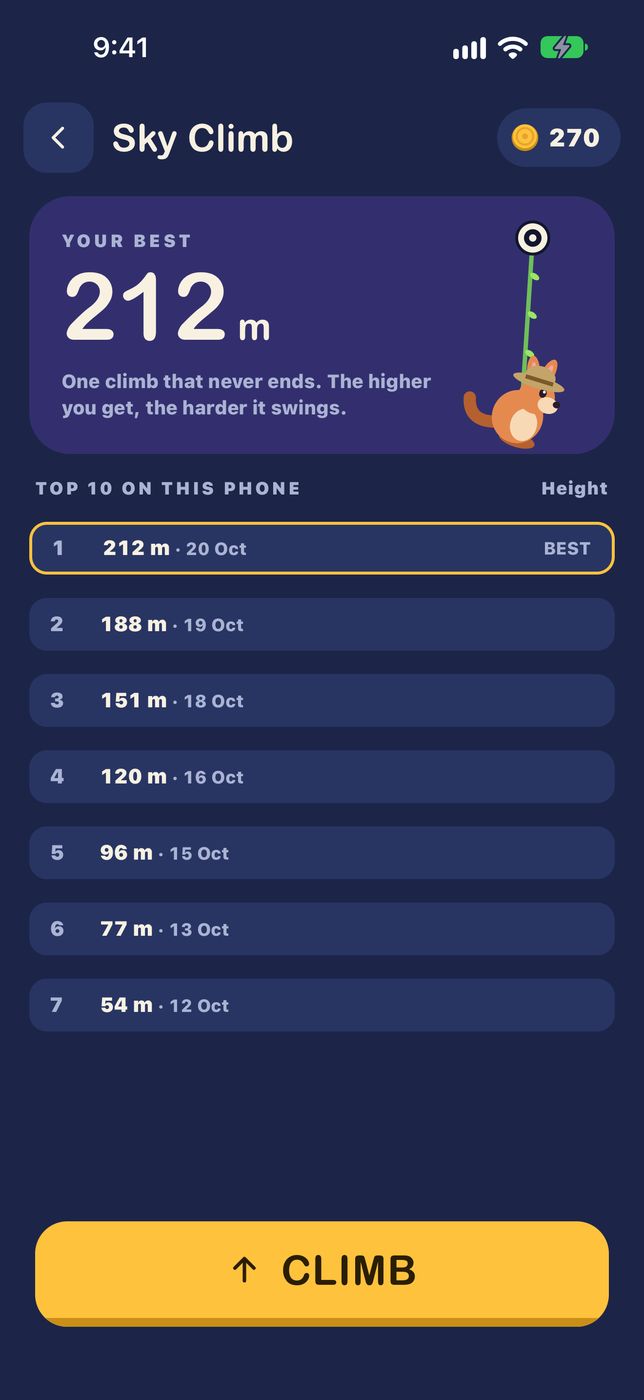 Sky Climb, with your top 10.