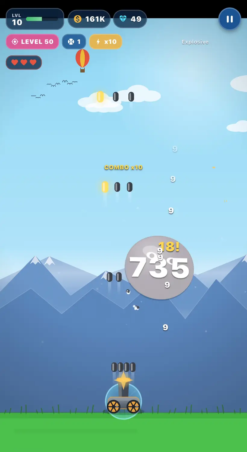 The level 50 boss, a giant ball with 735 health