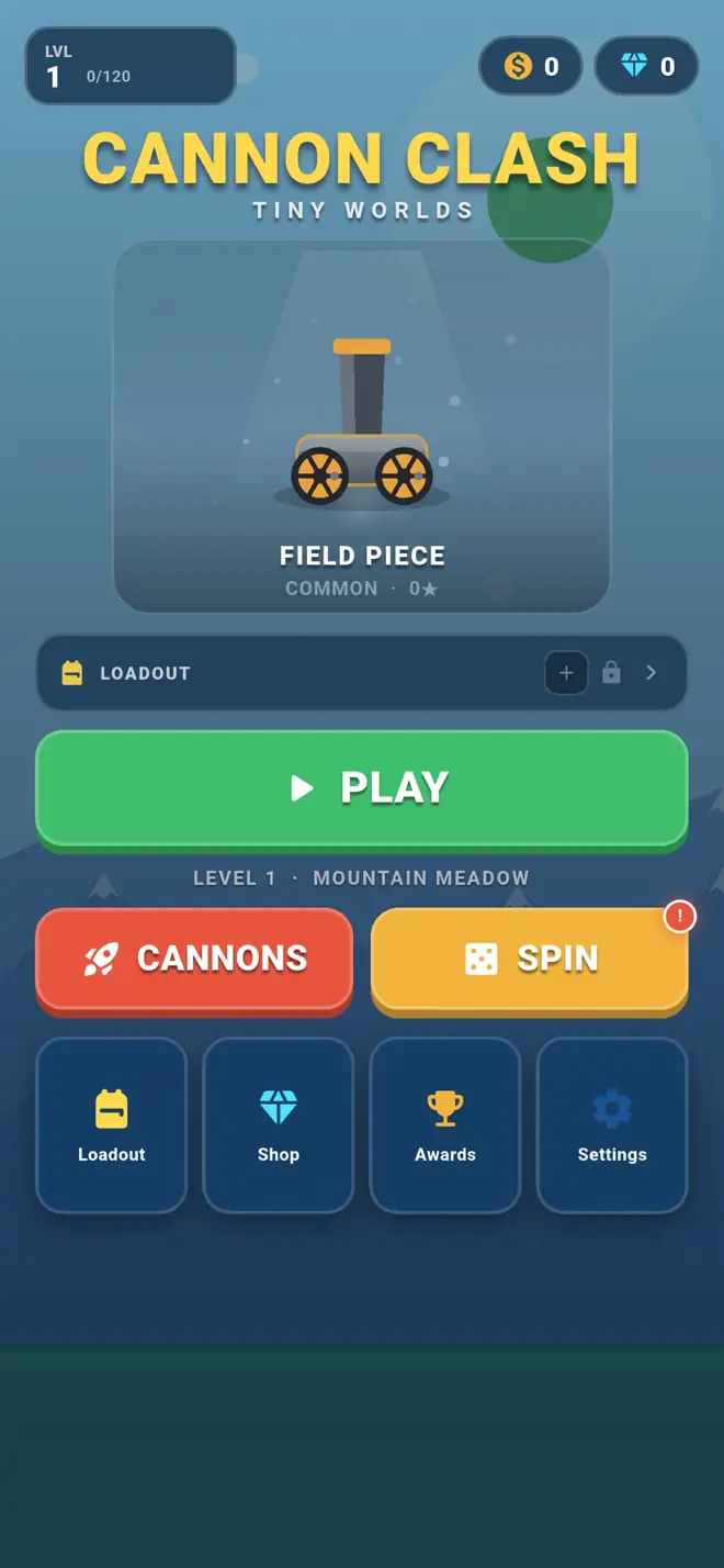 Home screen with the Field Piece cannon