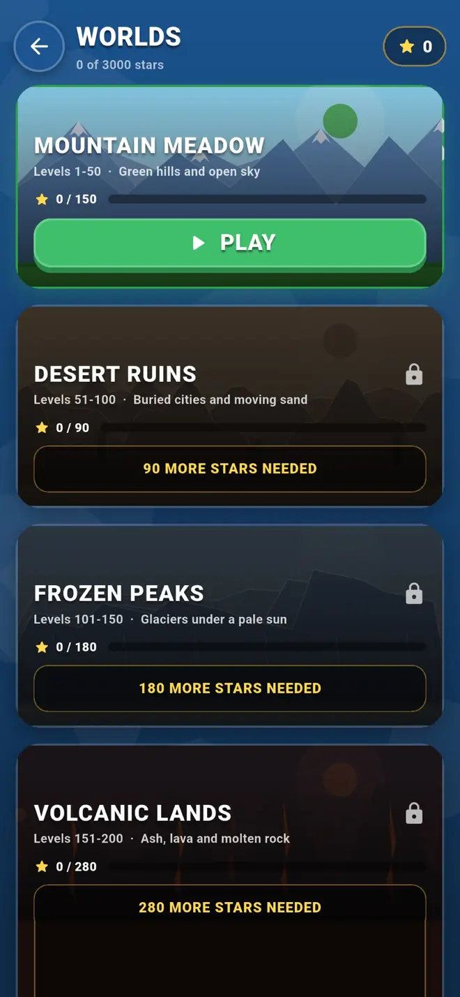 The Worlds screen