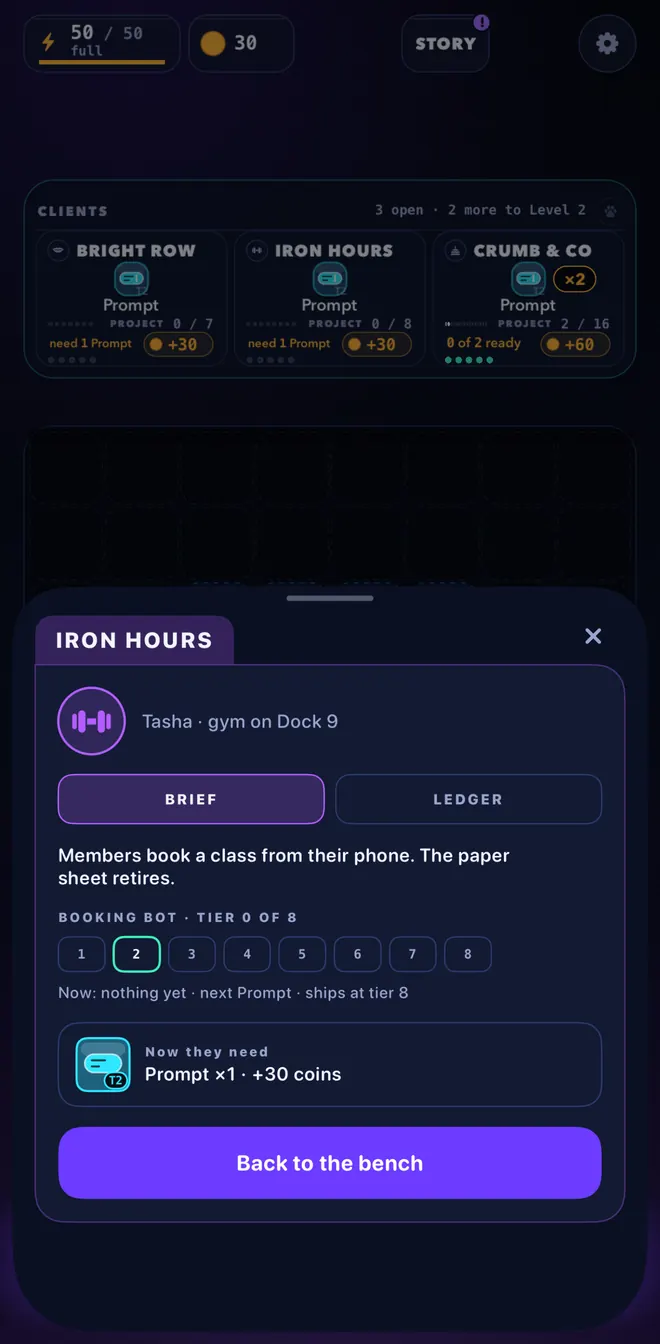 Iron Hours' client file: Tasha's gym on Dock 9, where members will book a class from their phone