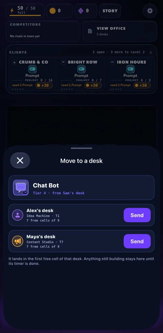 Sending a Chat Bot from Sam's desk to another desk