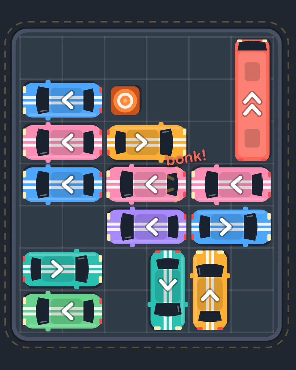 Lot 38, the orange car bumping into a car in its way with a bonk!
