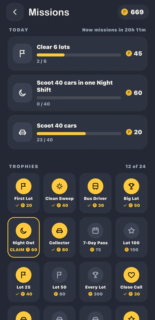 Today's three missions and the trophies