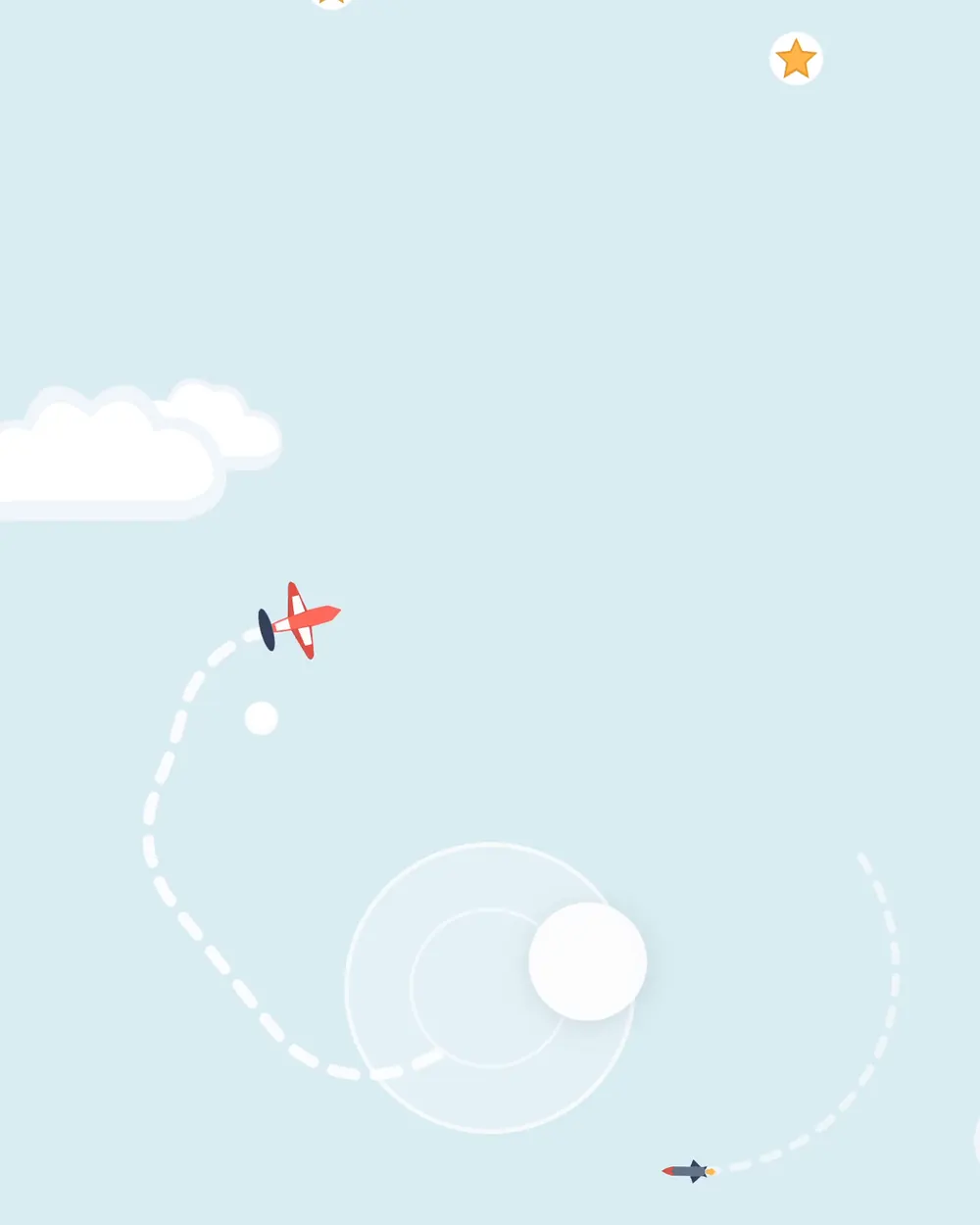 The plane has finished a tight loop while a missile is still a third of the way round its own, wider turn
