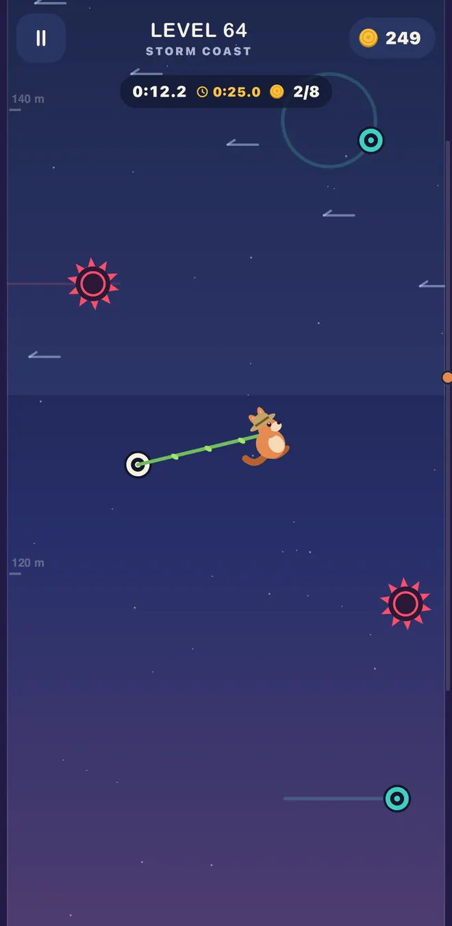 Roo swinging on level 64 in Storm Coast