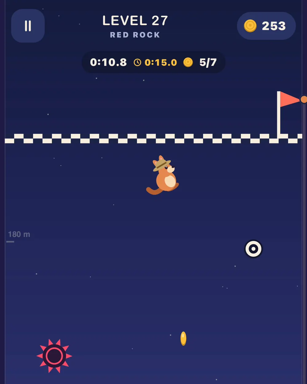 Roo just under the finish line at the top of level 27