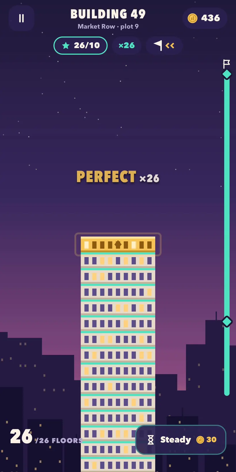 Building 49 topped out with a gold keystone floor after 26 perfect drops