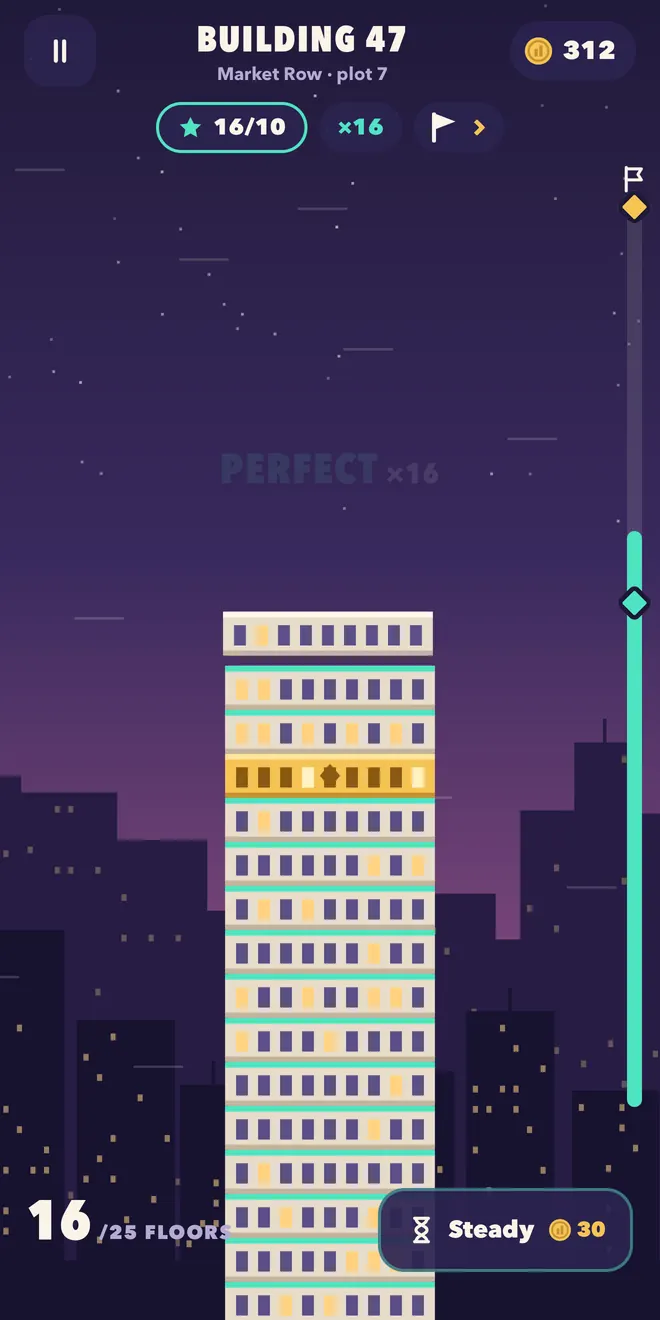 Building 47 with a streak of 16 perfect drops