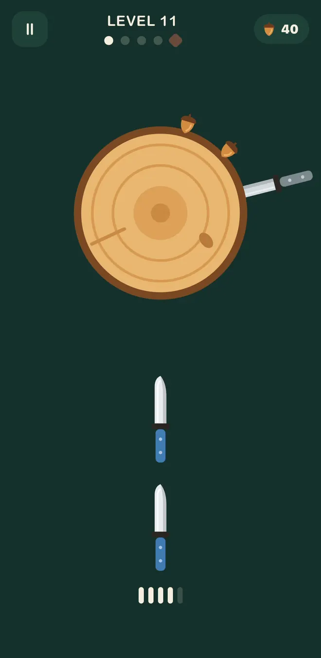 Level 11, a knife flying up into the log