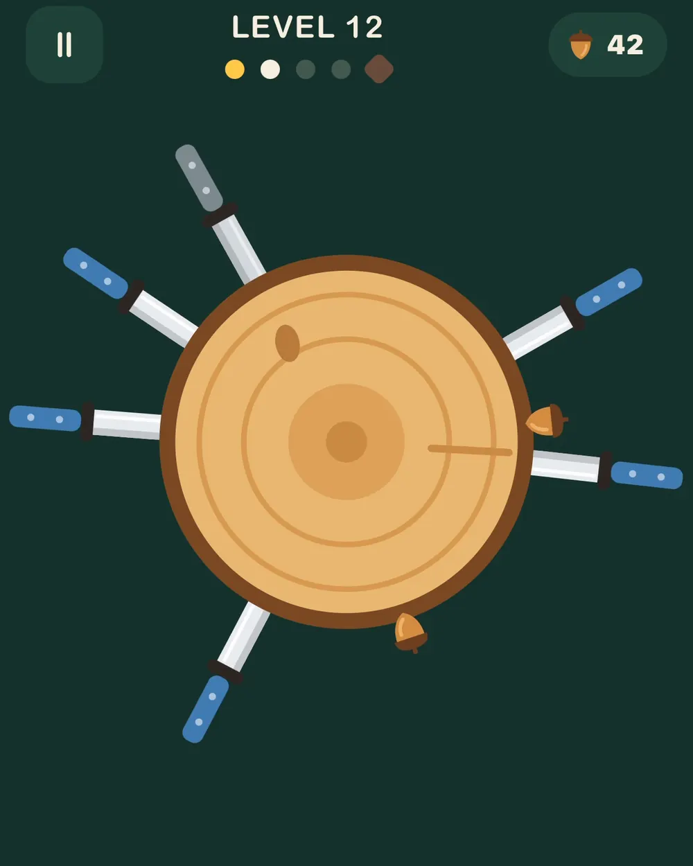 Level 12, a log with knives stuck all around it